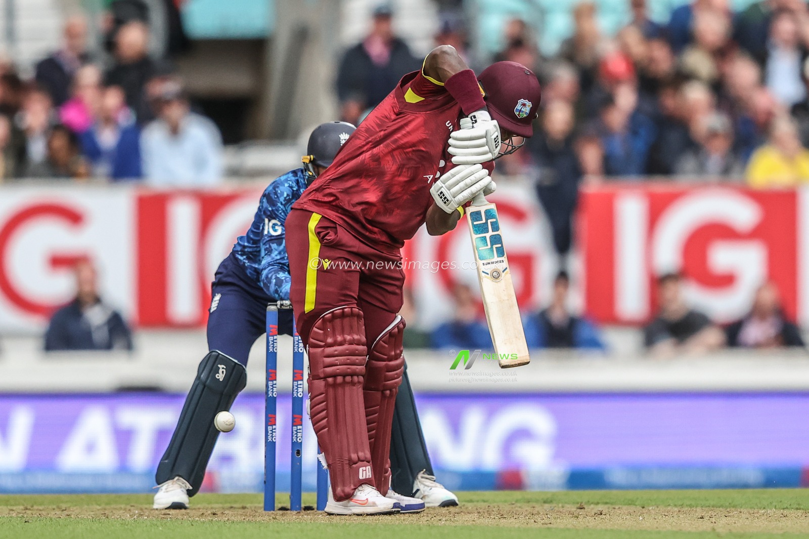 Sherfane Rutherford of West Indies plays a shot to tally up his half century (50 runs) during the 3rd Metro Bank ODI England v West Indies at The Kia Oval, London, United Kingdom, 3rd June 2025

(Photo by Alfie Cosgrove/News Images)