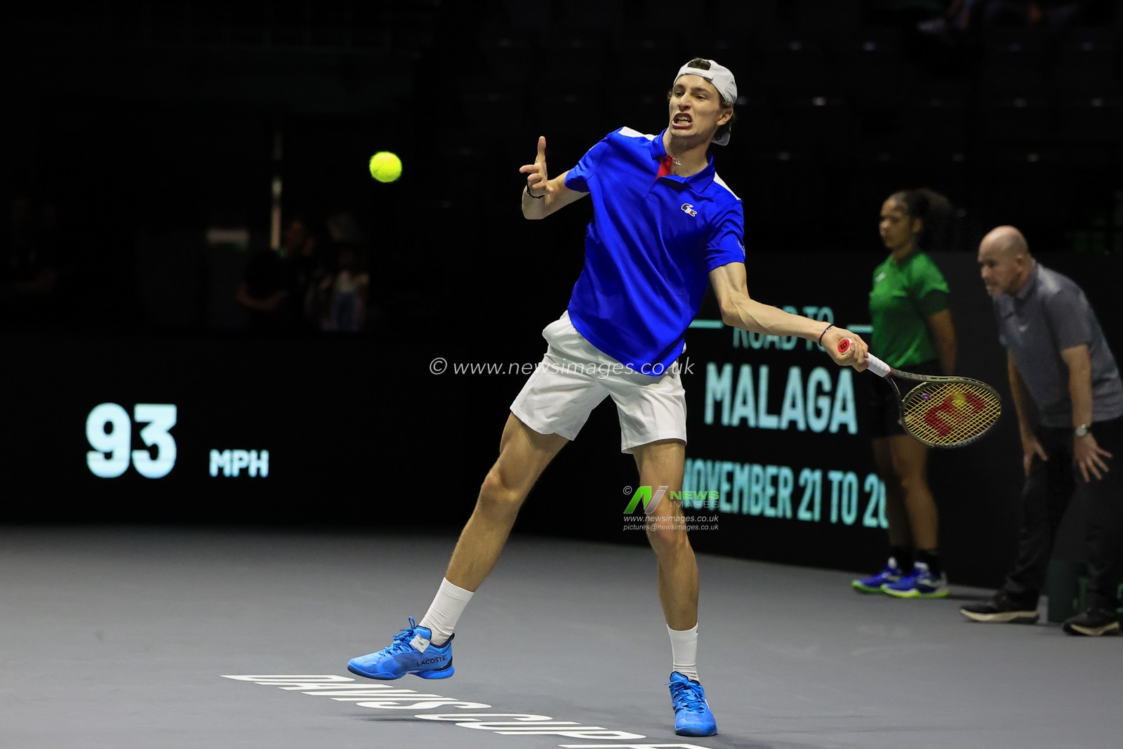 Ugo Humbert (FRA) in action during the Davis Cup match France vs Switzerland at Manchester AO Arena, Manchester, United Kingdom, 12th September 2023

(Photo by Conor Molloy/News Images)