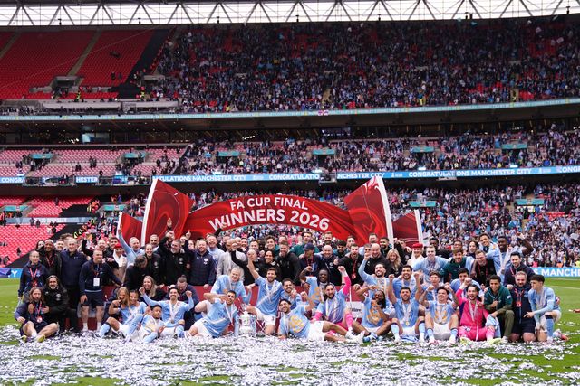 Manchester City celebrate fa cup win during the Emirates FA Cup Final match Chelsea vs Manchester City at Wembley Stadium, London, United Kingdom on 16 May 2026

(Photo by Harvey Murphy/News Images)