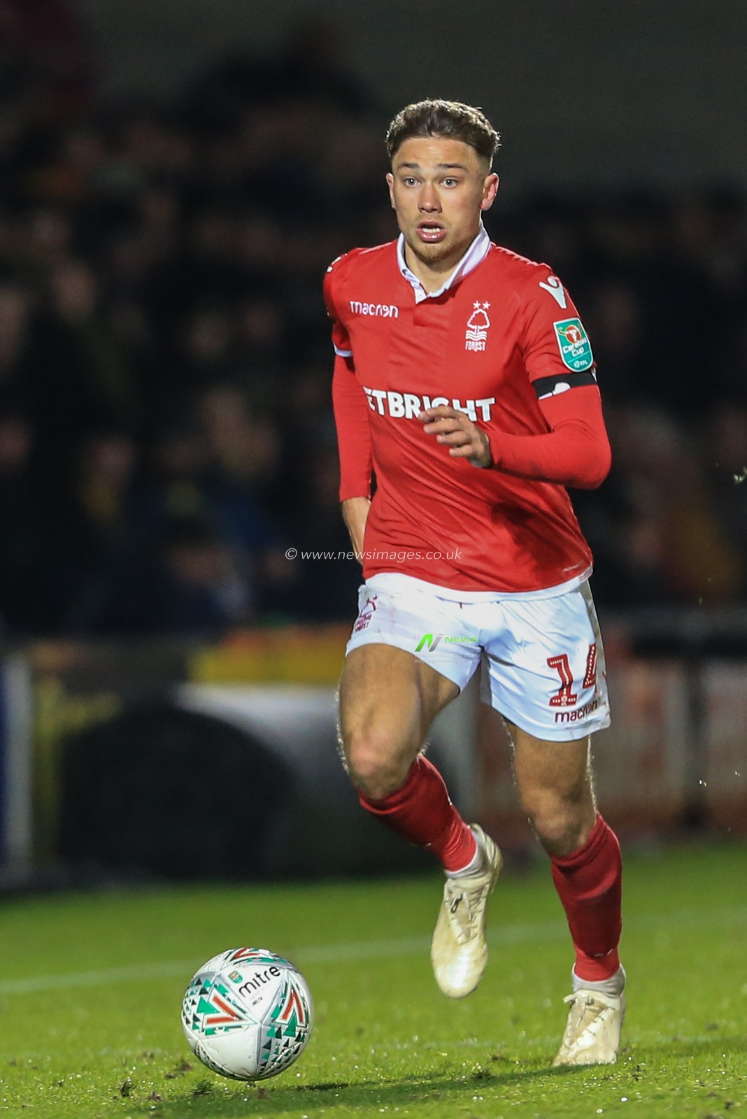 30th October 2018, Pirelli Stadium, Burton upon Trent, England; Carabao EFL Cup, Fourth Round, Burton Albion v Nottingham Forest :  Matty Cash (14) of Nottingham Forest with the ball 


Credit: Mark Cosgrove/News Images

English Football League images are subject to DataCo Licence