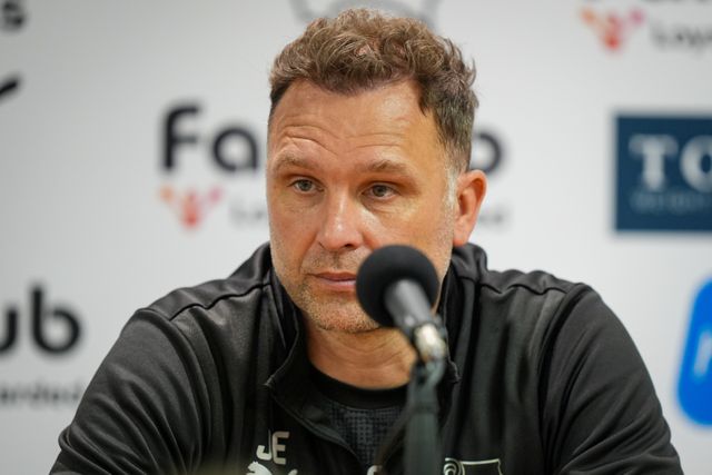 John Eustace manager of Derby County in the manager post match press conference during the Sky Bet Championship match Derby County vs Sheffield United at Pride Park Stadium, Derby, United Kingdom on 02 May 2026

(Photo by Maynard Manyowa/News Images)