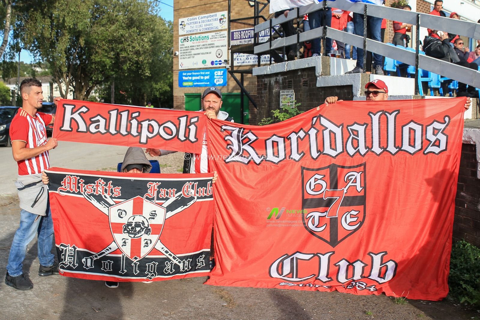 30th August 2018, Turf Moor, Burnley, England; UEFA Europa League Play-off second leg Burnley v Olympiakos ; Olympiakos fans with their flags before kickoff