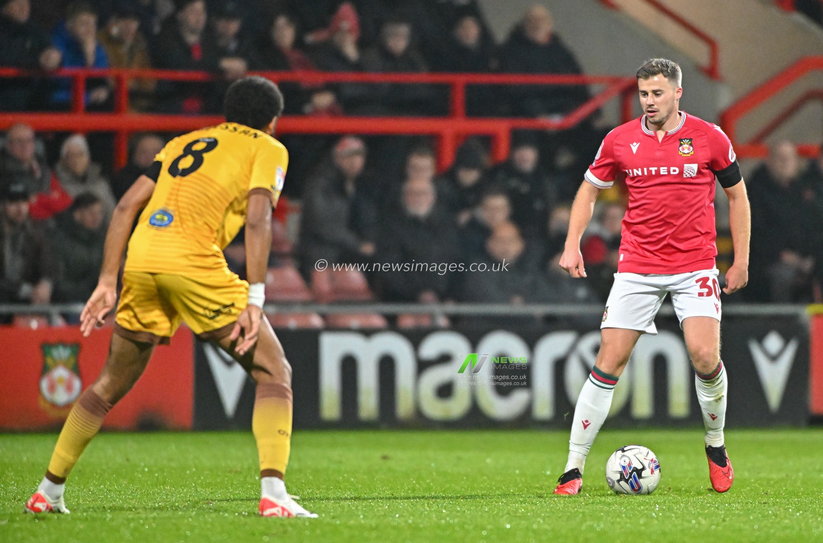 James Jones 30# of Wrexham Association Football Club on the ball, during the Sky Bet League 2 match Wrexham vs Sutton United at SToK Cae Ras, Wrexham, United Kingdom, 24th October 2023

(Photo by Cody Froggatt/News Images)