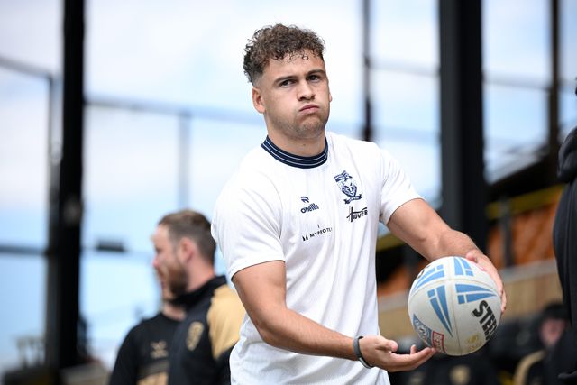 Cai Taylor-Wray of Warrington Wolves looks on prior to the Betfred Super League round 21 match Castleford Tigers vs Warrington Wolves at OneBore Stadium, Castleford, Untied Kingdom on 01 August 2026

(Photo by Ben Roberts/News Images)
