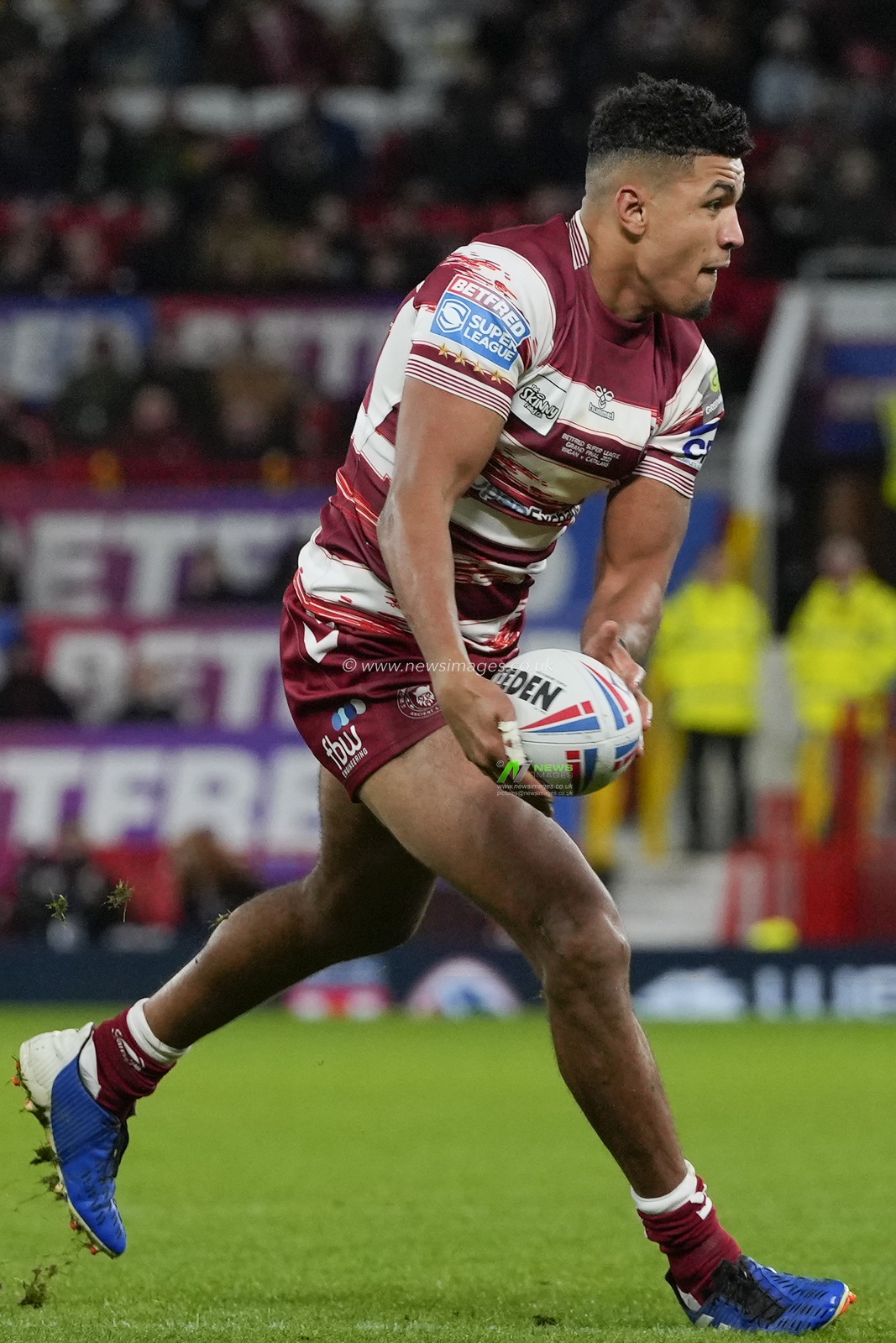 Kai Pearce-Paul #17 of Wigan Warriors during the Betfred Super League Grand Final match Wigan Warriors vs Catalans Dragons at Old Trafford, Manchester, United Kingdom, 14th October 2023

(Photo by Steve Flynn/News Images)