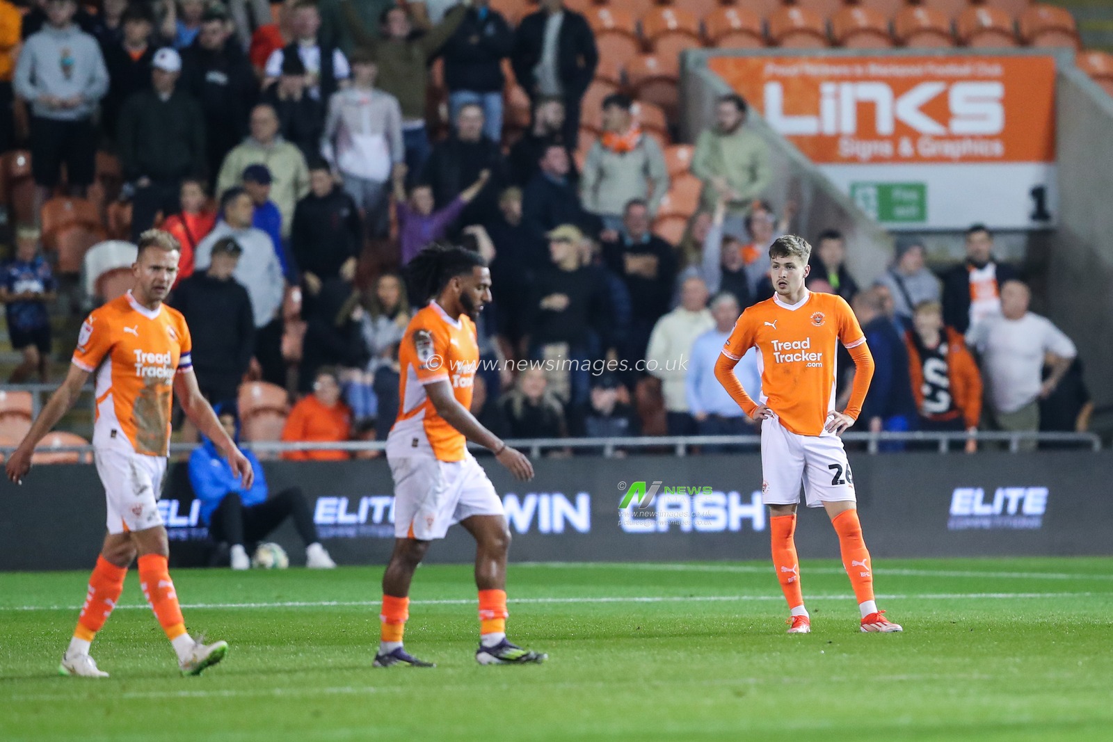 Zac Ashworth of Blackpool reacts to his side conceding a goal to make it 0-1 during the Carabao Cup match Blackpool vs Sheffield Wednesday at Bloomfield Road, Blackpool, United Kingdom, 17th September 2024

(Photo by Gareth Evans/News Images)