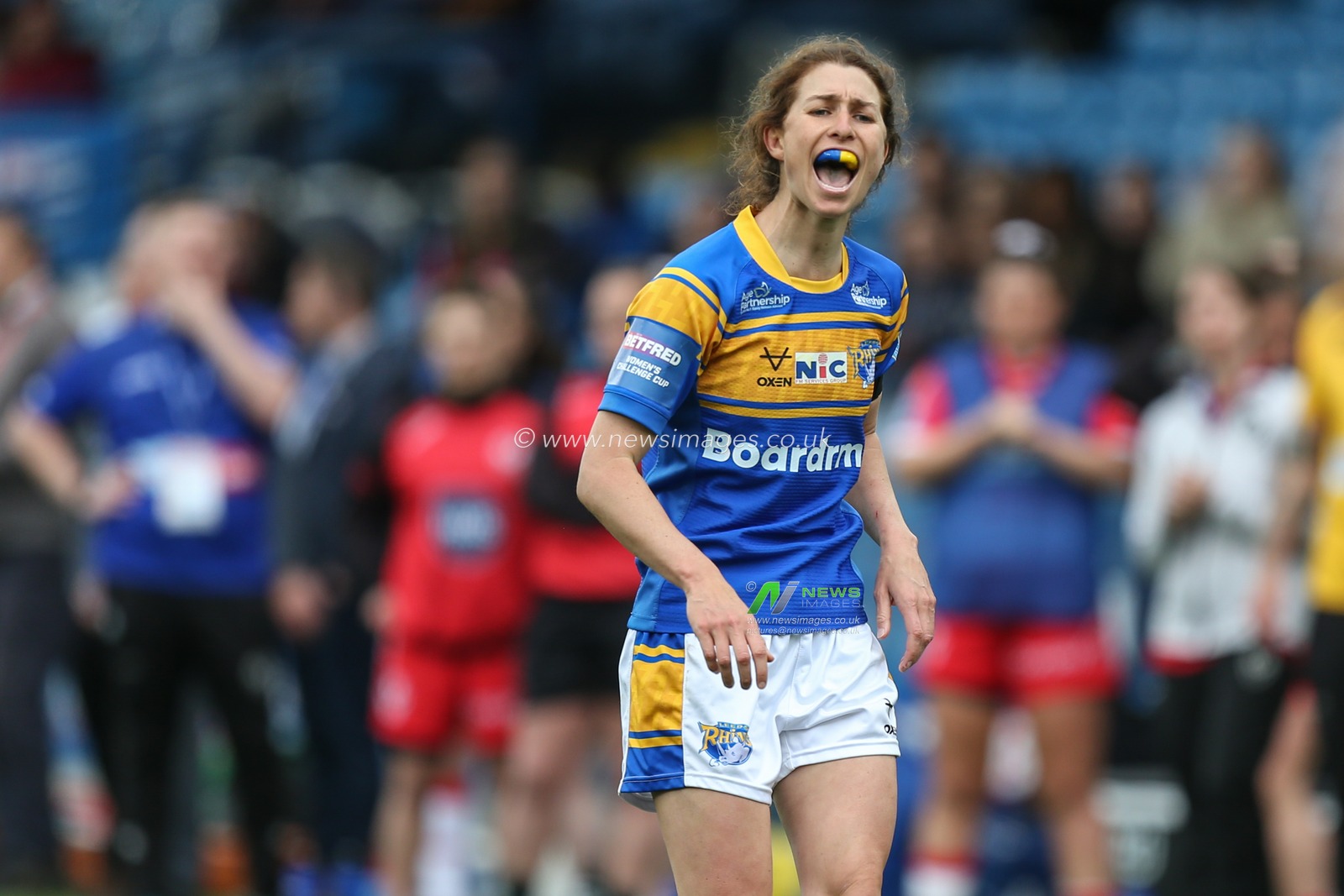 Courtney Winfield-Hill #7 of Leeds Rhinos gives instructions during the game