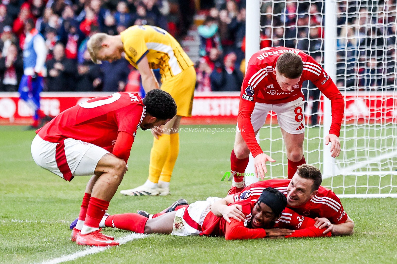 Chris Wood of Nottingham Forest celebrates his goal with teammates to make it 4-0 during the Premier League match Nottingham Forest vs Brighton and Hove Albion at City Ground, Nottingham, United Kingdom, 1st February 2025

(Photo by Alfie Cosgrove/News Images)