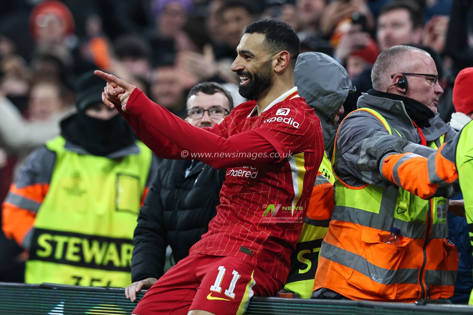 Mohamed Salah of Liverpool celebrates his goal to make it  1-0 during the UEFA Champions League - League Stage Liverpool v Lille at Anfield, Liverpool, United Kingdom, 21st January 2025

(Photo by Mark Cosgrove/News Images)