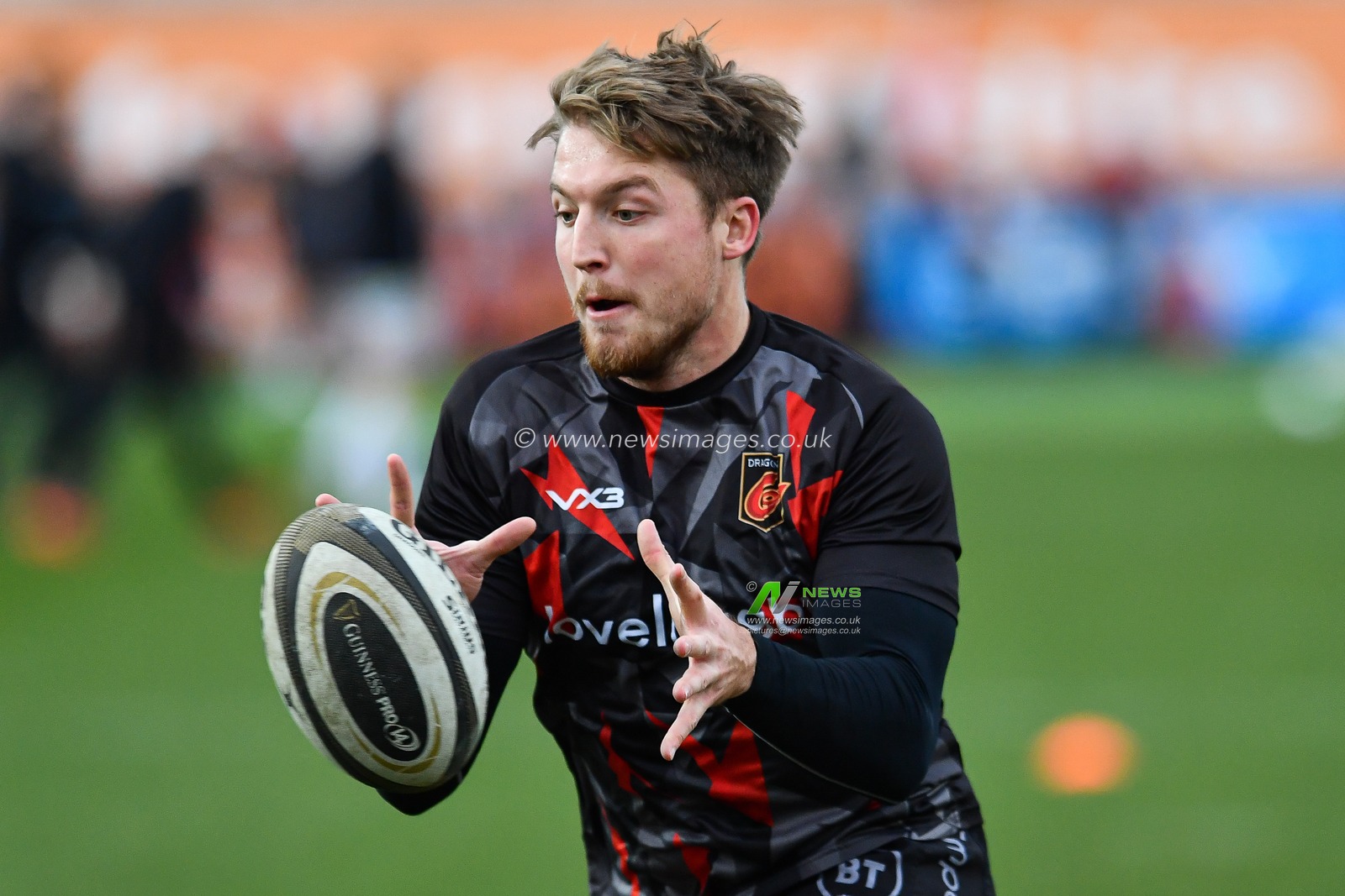 4th January 2020, Rodney Parade, Newport, Wales; Guinness PRO14, Dragons Rugby v Ospreys : Tyler Morgan of Dragons during the pre match warm up

Credit: Craig Thomas/News Images