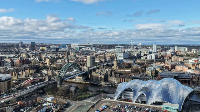 Views of St James Park from the Tyne Bridge in the City of Newcastle during the UEFA Champions League Last 16 match Newcastle Untied vs Barcelona at St. James's Park, Newcastle, United Kingdom on 10 March 2026

(Photo by Mark Cosgrove/News Images)