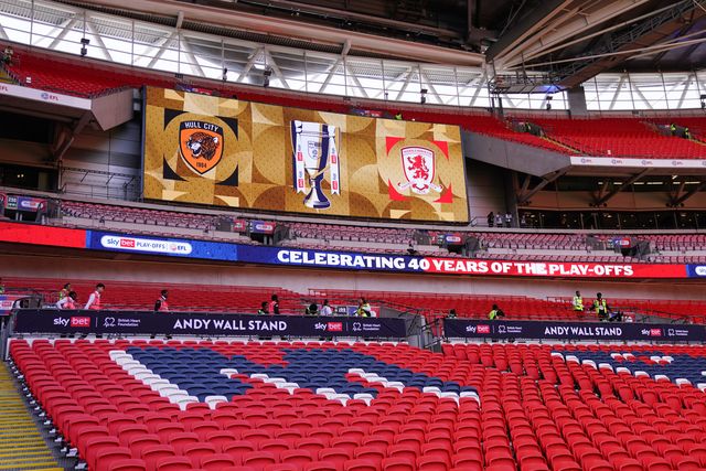 View of scoreboard at Wembley Stadium ahead of kick off during the Sky Bet Championship Playoffs Final match Hull City vs Middlesbrough at Wembley Stadium, London, United Kingdom on 23 May 2026

(Photo by Harvey Murphy/News Images)