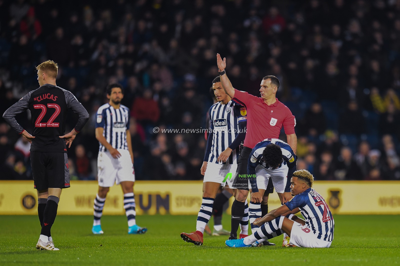 20th January 2020, The Hawthorns, West Bromwich, England; Sky Bet Championship, West Bromwich Albion v Stoke City : An early injury for Grady Diangana (29) of West Bromwich Albion and is substituted