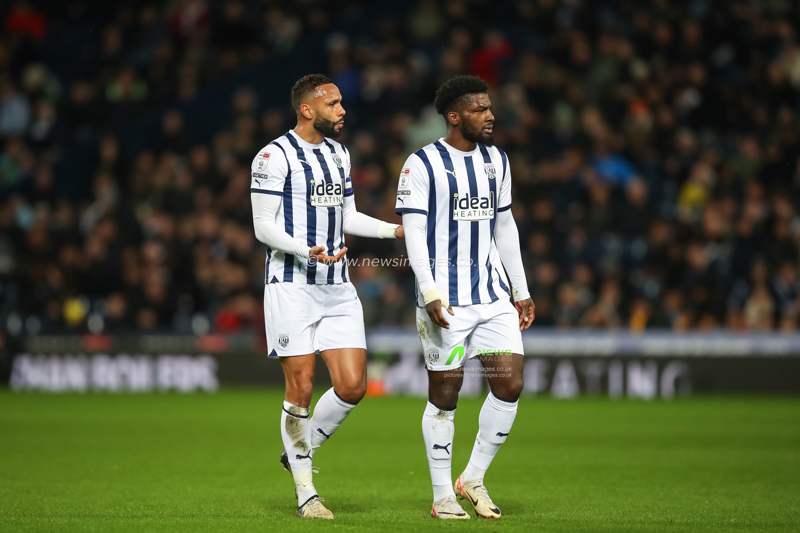 Kyle Bartley of West Bromwich Albion speaks to Cedric Kipre of West Browmich Albion, during the Sky Bet Championship match West Bromwich Albion vs Rotherham United at The Hawthorns, West Bromwich, United Kingdom, 10th April 2024

(Photo by Gareth Evans/News Images)