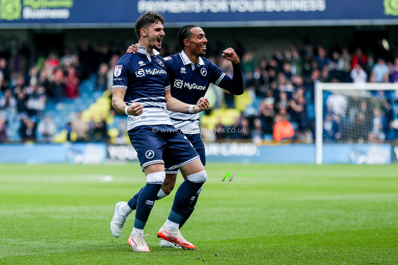 Mihailo Ivanovic of Millwall celebrates his goal to make it 1-0 during the Sky Bet Championship match Millwall vs Norwich City at The Den, London, United Kingdom, 21st April 2025

(Photo by Izzy Poles/News Images)