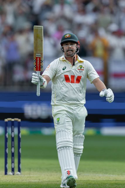 Travis Head of Australia raises bat after scoring a century during the NRMA Insurance Ashes First Test Day 2 Australia vs England at Optus Stadium, Perth, Australia, 22nd November 2025

(Photo by Santanu Banik/News Images)

*** GER AUT SUI OUT ***
