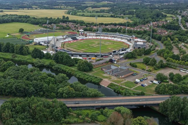 An aerial view of The Banks Homes Riverside Stadium during the First Vitality T20 International match England vs India at Banks Homes Riverside Stadium, Chester-le-street, United Kingdom on 01 July 2026

(Photo by Mark Cosgrove/News Images)