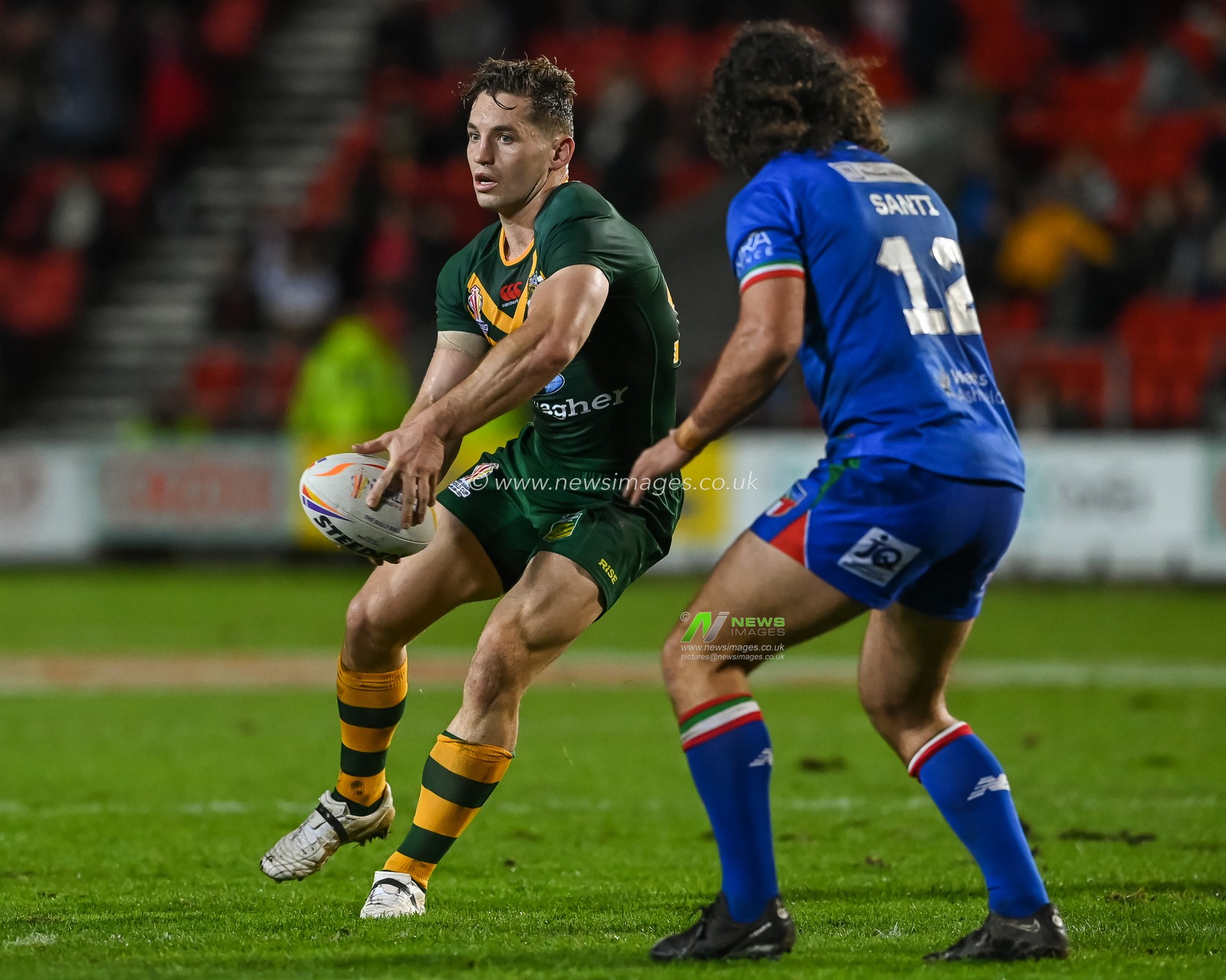 Cameron Murray of Australia in action during the Rugby League World Cup 2021 match Australia vs Italy at Totally Wicked Stadium, St Helens, United Kingdom, 29th October 2022

(Photo by Craig Thomas/News Images)