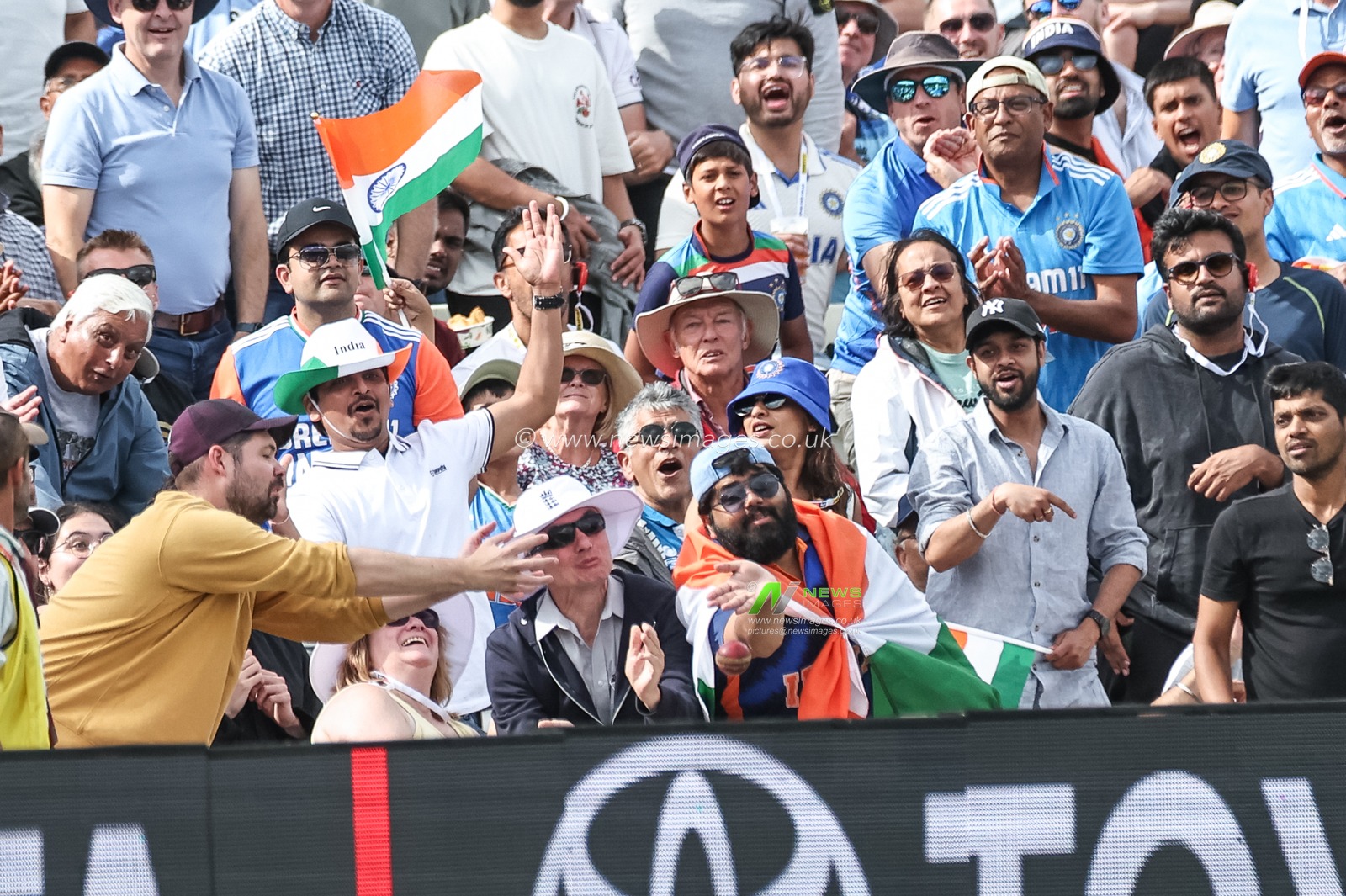 Fans dodge a six ball from India captain Shubman Gill during the 2nd Rothesay Test Match day 4 England v India at Edgbaston, Birmingham, United Kingdom, 5th July 2025

(Photo by Mark Cosgrove/News Images)