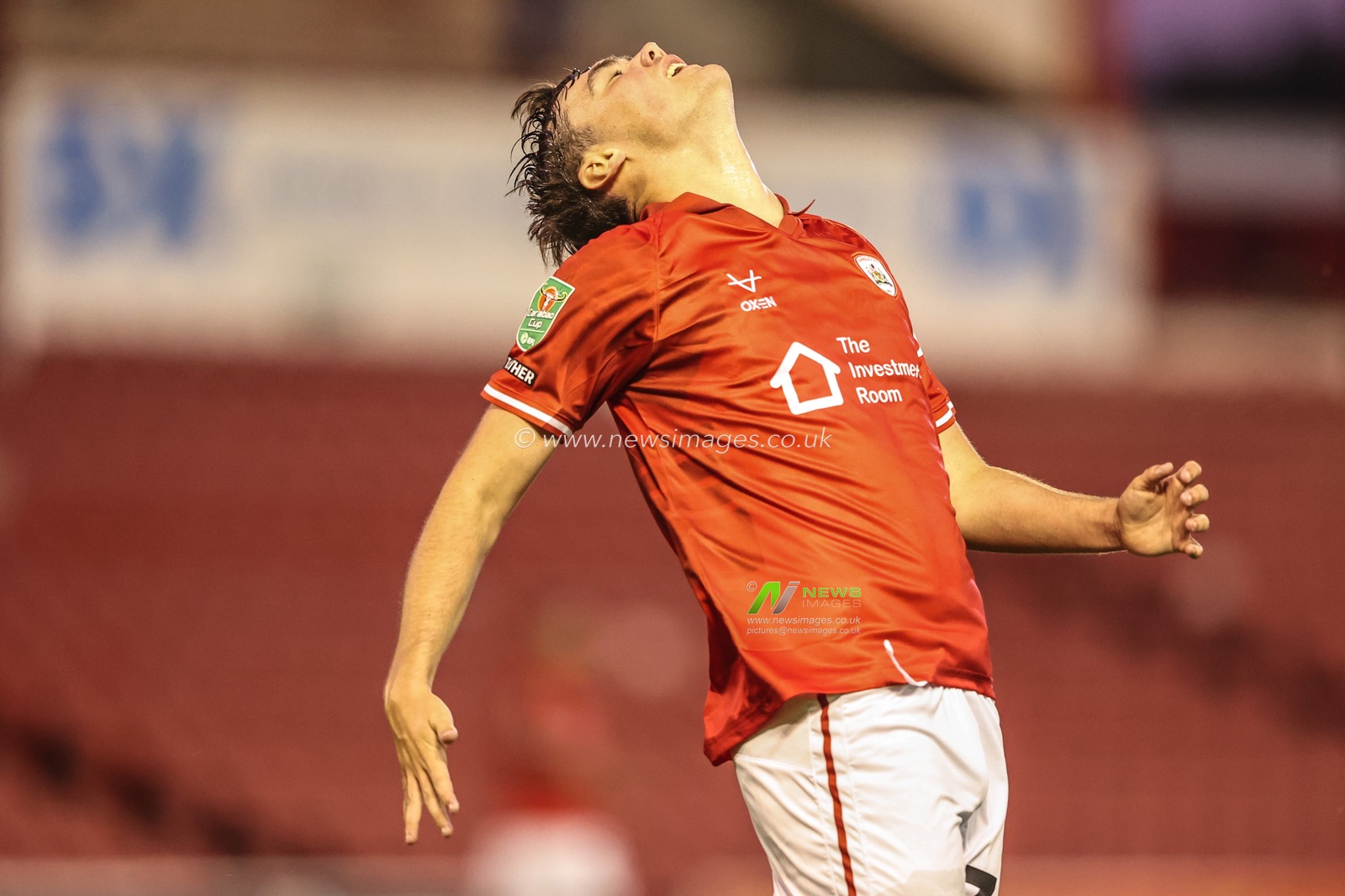 Leo Farrell reacts during the Carabao Cup match Barnsley vs Fleetwood Town at Oakwell, Barnsley, United Kingdom, 13th August 2025

(Photo by Alfie Cosgrove/News Images)