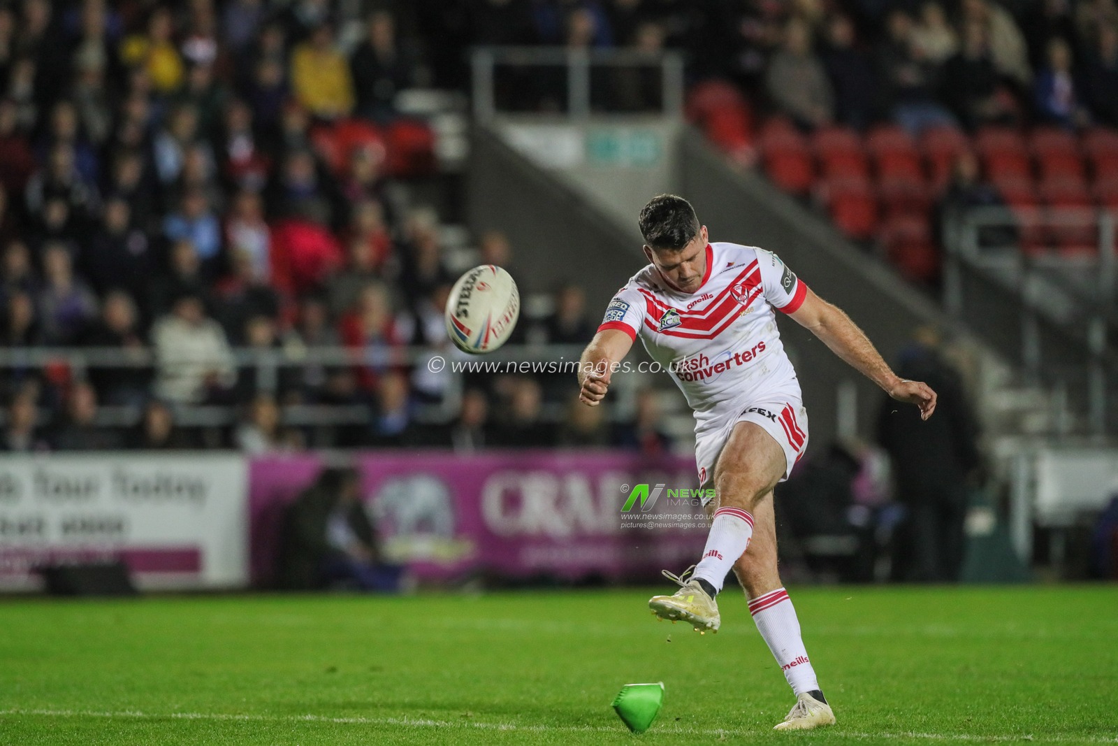 27th September 2019, Totally Wicked Stadium, St Helens, England; Betfred Super League Semi Final, Saint Helens v Wigan Warriors : Lachlan Coote (23) of St Helens converts 

Credit: Mark Cosgrove/News Images