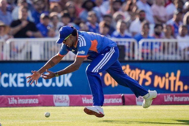 Harshit Rana of India drops a catch in the deep during the Third Vitality T20 International match England vs India at Trent Bridge, Nottingham, United Kingdom on 07 July 2026

(Photo by Maynard Manyowa/News Images)