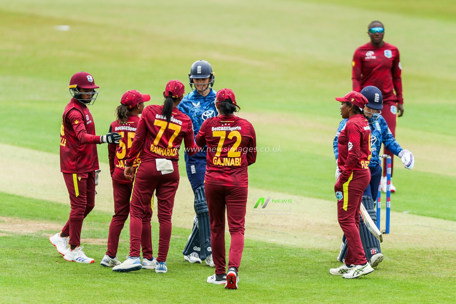Amy Jones of England Women is acknowledged by West Indies Women for her career best after being dismissed during the 2nd Metro Bank ODI Day International England Women v West Indies Women at Uptonsteel County Ground, Leicester, United Kingdom, 4th June 2025

(Photo by Izzy Poles/News Images)