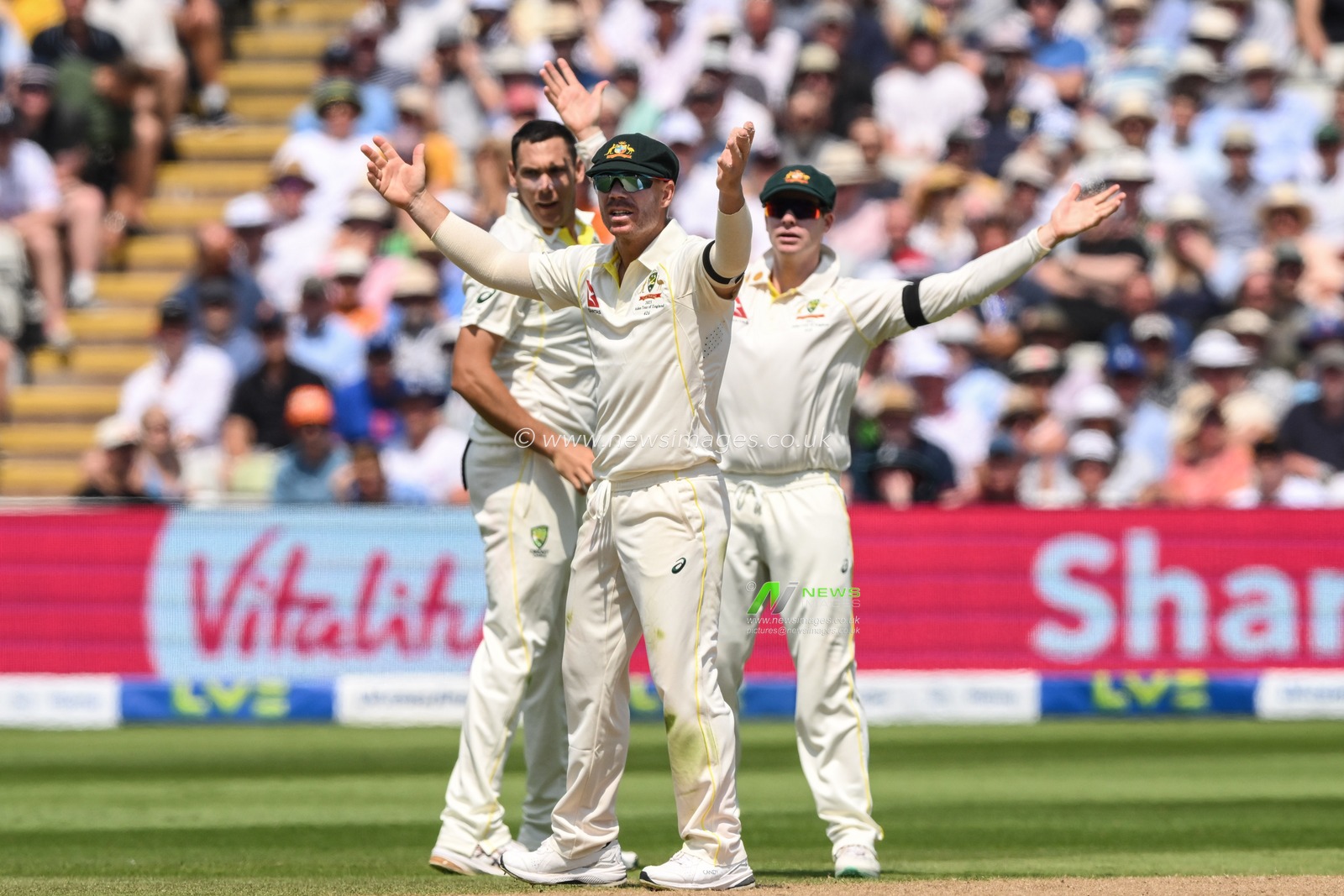 David Warner of Australia appeals for the wicket of Zak Crawley of England during the LV= Insurance Ashes First Test Series Day 1 England vs Australia at Edgbaston, Birmingham, United Kingdom, 16th June 2023

(Photo by Craig Thomas/News Images)