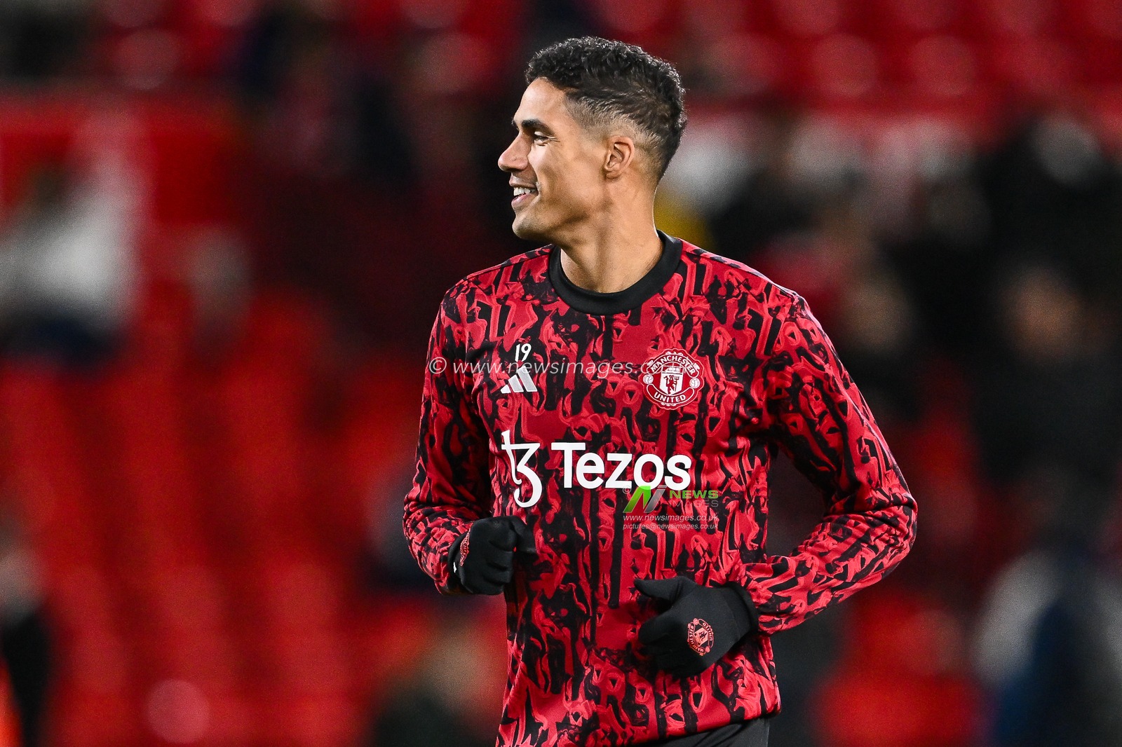 RaphaÃ«l Varane of Manchester United during the pre-game warmup ahead the Premier League match Nottingham Forest vs Manchester United at City Ground, Nottingham, United Kingdom, 30th December 2023

(Photo by Craig Thomas/News Images)