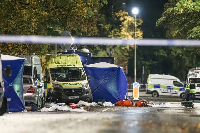 Forensic tents are still in place and emergency kit strewn across the road during the Manchester synagogue terror attack day 2 at Heaton Park Shul, Manchester, United Kingdom, 3rd October 2025

(Photo by Mark Cosgrove/News Images)