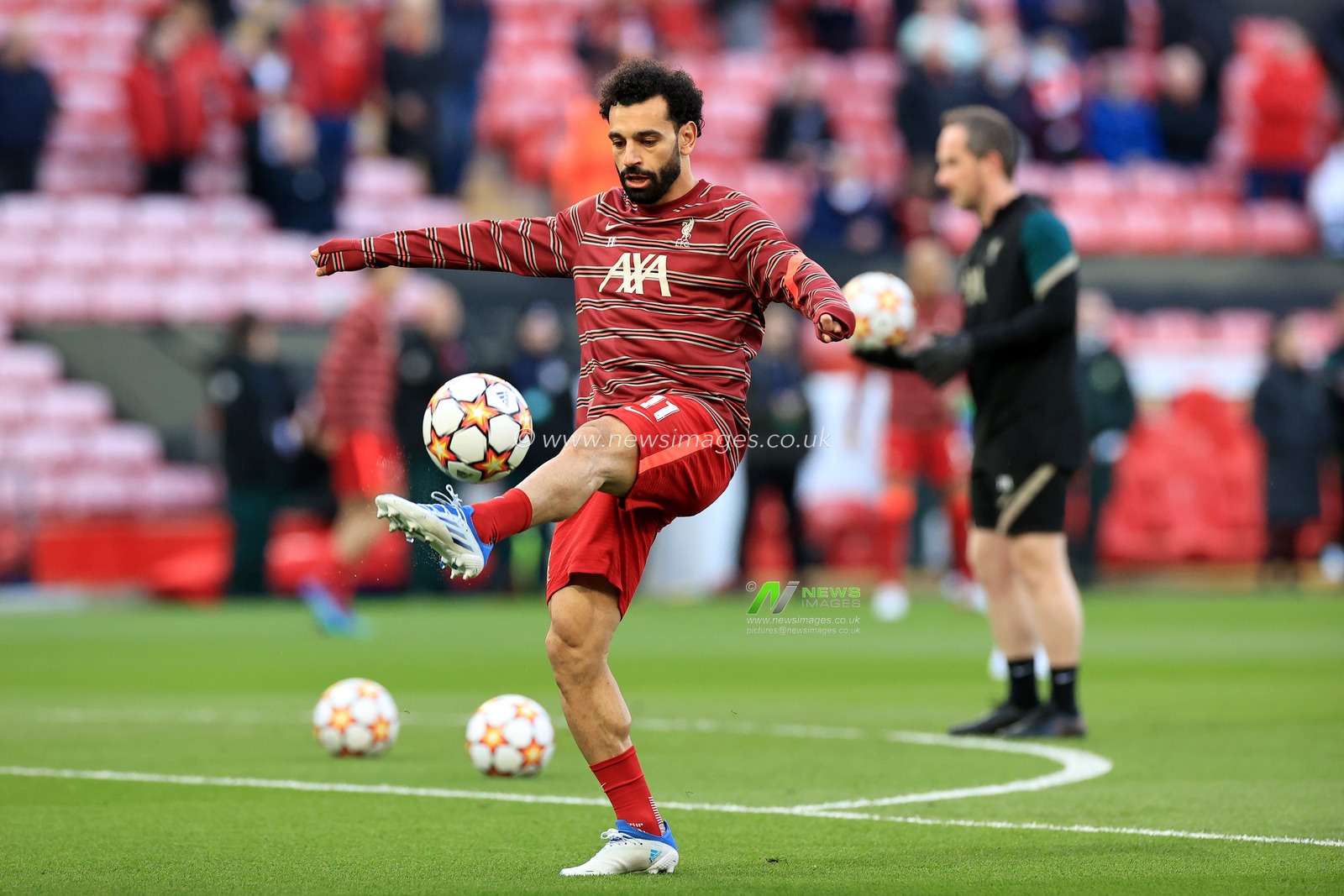 Mohamed Salah #11 of Liverpool during the pre-match warm-up
