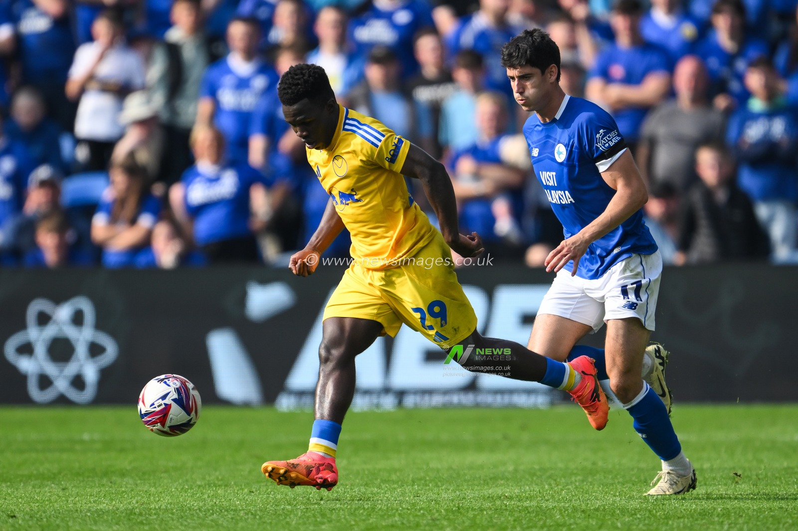 Wilfried Gnonto of Leeds United makes a break with the ball during the Sky Bet Championship match Cardiff City vs Leeds United at Cardiff City Stadium, Cardiff, United Kingdom, 21st September 2024

(Photo by Craig Thomas/News Images)