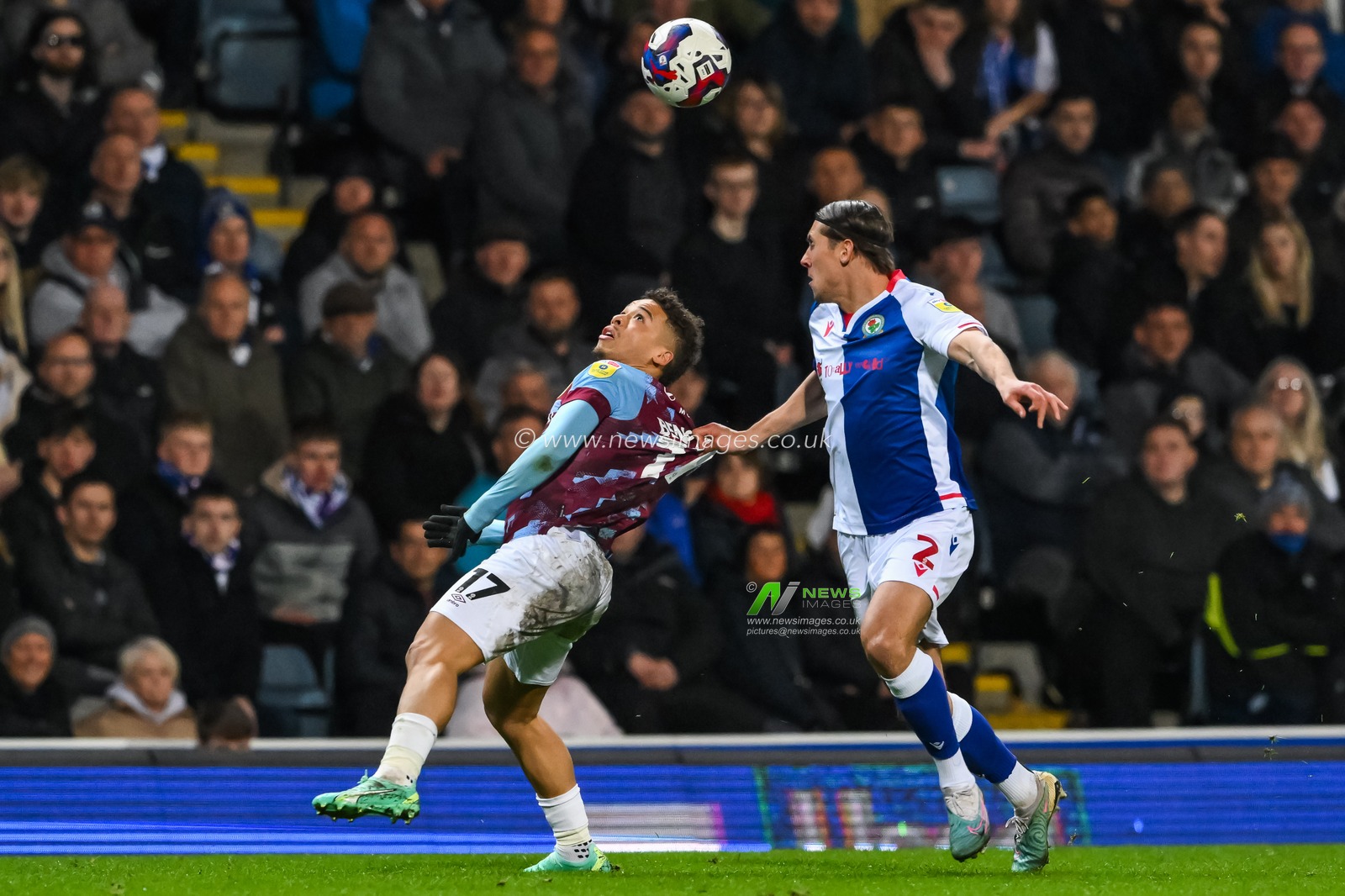 Manuel Benson #17 of Burnley and Callum Brittain #2 of Blackburn Rovers battle for the ball during the Sky Bet Championship match Blackburn Rovers vs Burnley at Ewood Park, Blackburn, United Kingdom, 25th April 2023

(Photo by Craig Thomas/News Images)