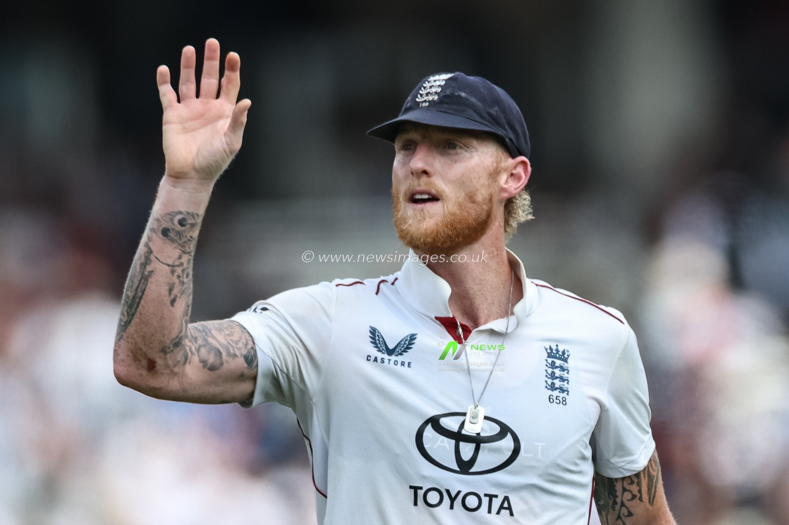 England captain Ben Stokes signals back up to the England balcony during the 3rd Rothesay Test Match Day 5 England v India at Lords, London, United Kingdom, 14th July 2025

(Photo by Mark Cosgrove/News Images)