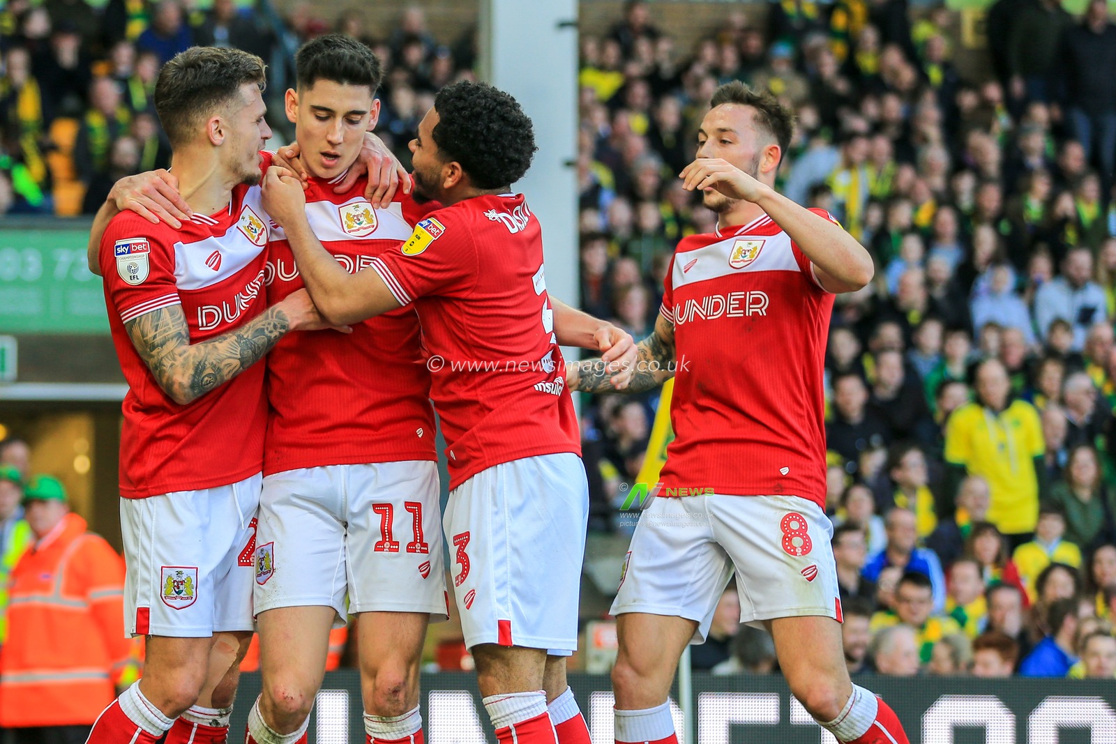 23rd February 2019, Carrow Road, Norfolk, England; Sky Bet Championship, Norwich City vs Bristol City ;  Callum O'Dowda (11) of Bristol City celebrates scoring to re-gain the lead at 1-2.


Credit: Georgie Kerr/News Images

English Football League images are subject to DataCo Licence