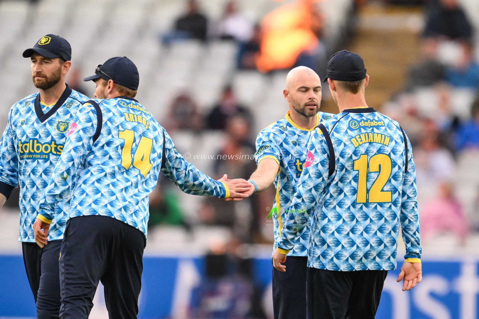 Dan Mousley of Birmingham Bears celebrates bowling Matthew Revis of Yorkshire Vikings uring the Vitality Blast match Birmingham Bears vs Lancashire Lightning at Edgbaston, Birmingham, United Kingdom, 14th June 2024

(Photo by Craig Thomas/News Images)