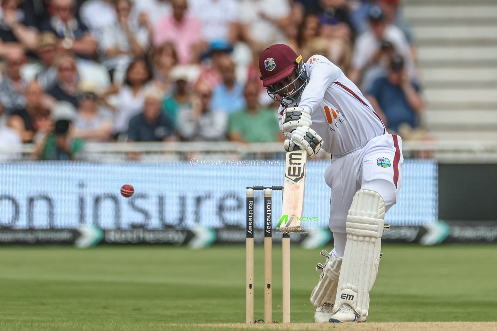 Kevin Sinclair of West Indies clips the ball into the hands of Harry Brook of England during the Rothesay Test Match day three England vs West Indies at Trent Bridge, Nottingham, United Kingdom, 20th July 2024

(Photo by Mark Cosgrove/News Images)