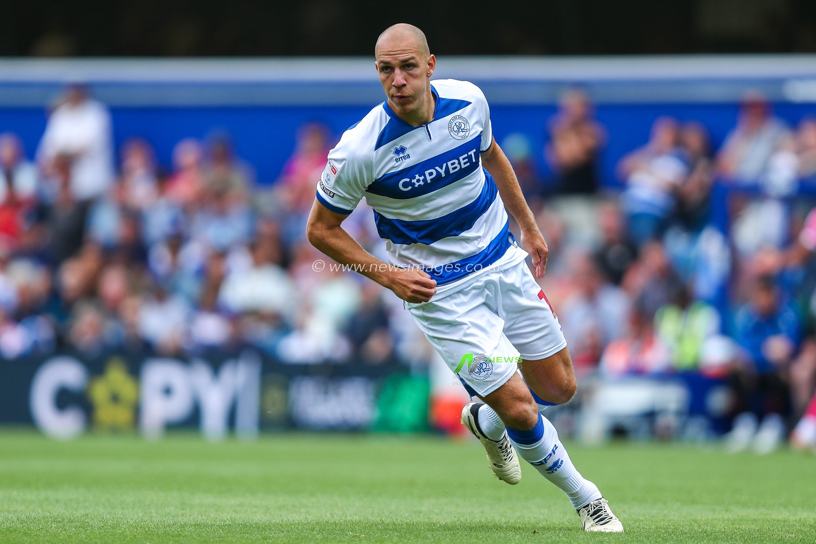 Michael Frey of Queens Park Rangers in action during the Sky Bet Championship match Queens Park Rangers vs West Bromwich Albion at Kiyan Prince Foundation Stadium, London, United Kingdom, 10th August 2024

(Photo by Izzy Poles/News Images)
