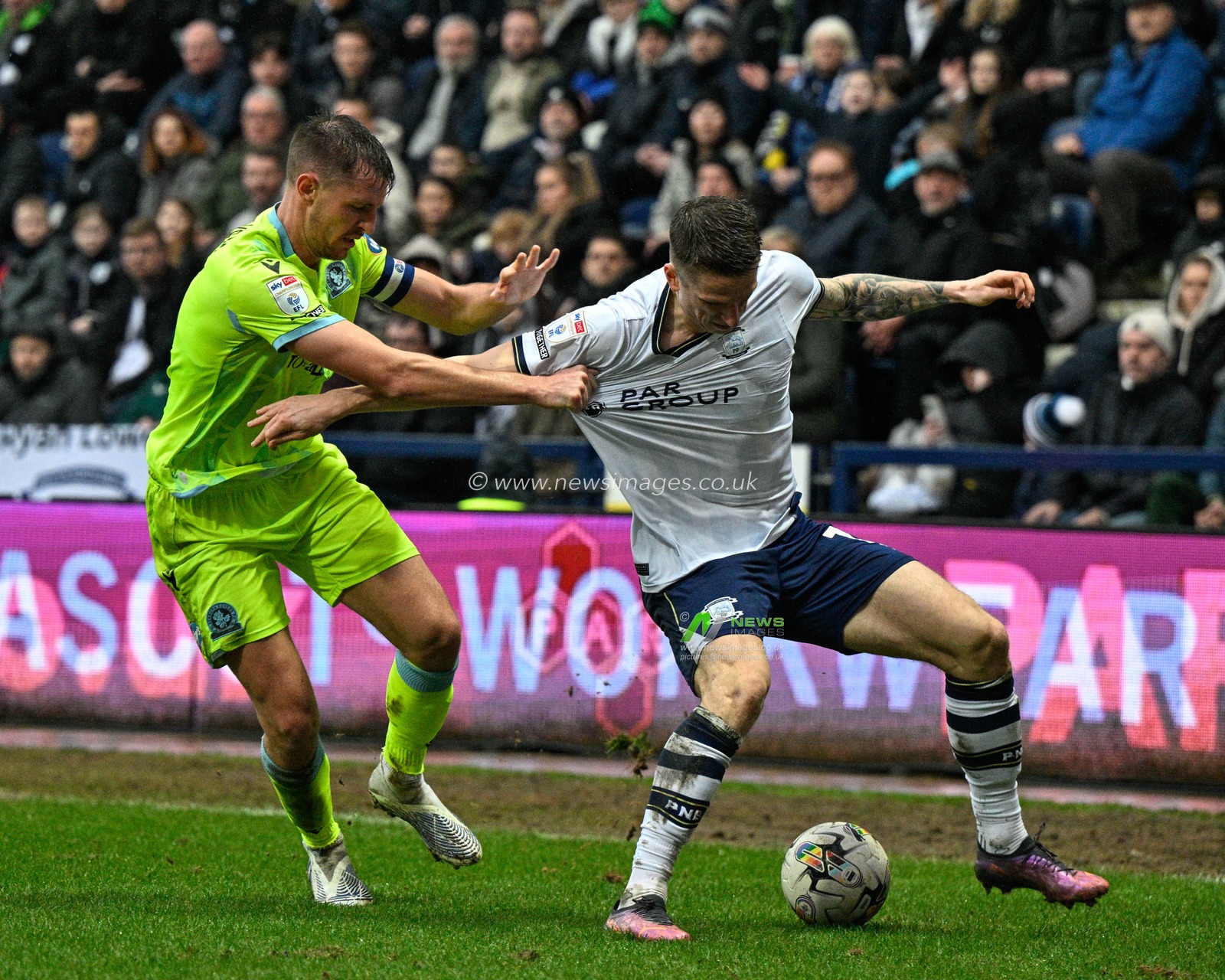 Dominic Hyam of Blackburn Rovers and Emil Riis Jakobsen of Preston North End battle for the ball, during the Sky Bet Championship match Preston North End vs Blackburn Rovers at Deepdale, Preston, United Kingdom, 17th February 2024

(Photo by Cody Froggatt/News Images)
