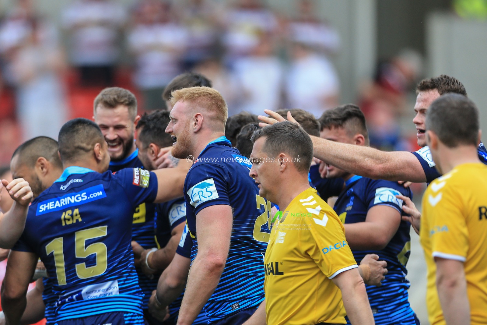 19th April  2019 , DW Stadium, Wigan, England;  Betfred Super League, Round 11, Wigan Warriors vs St Helens ; Joe Bullock (22) of Wigan Warriors celebrates his try 

Credit: Mark Cosgrove/News Images