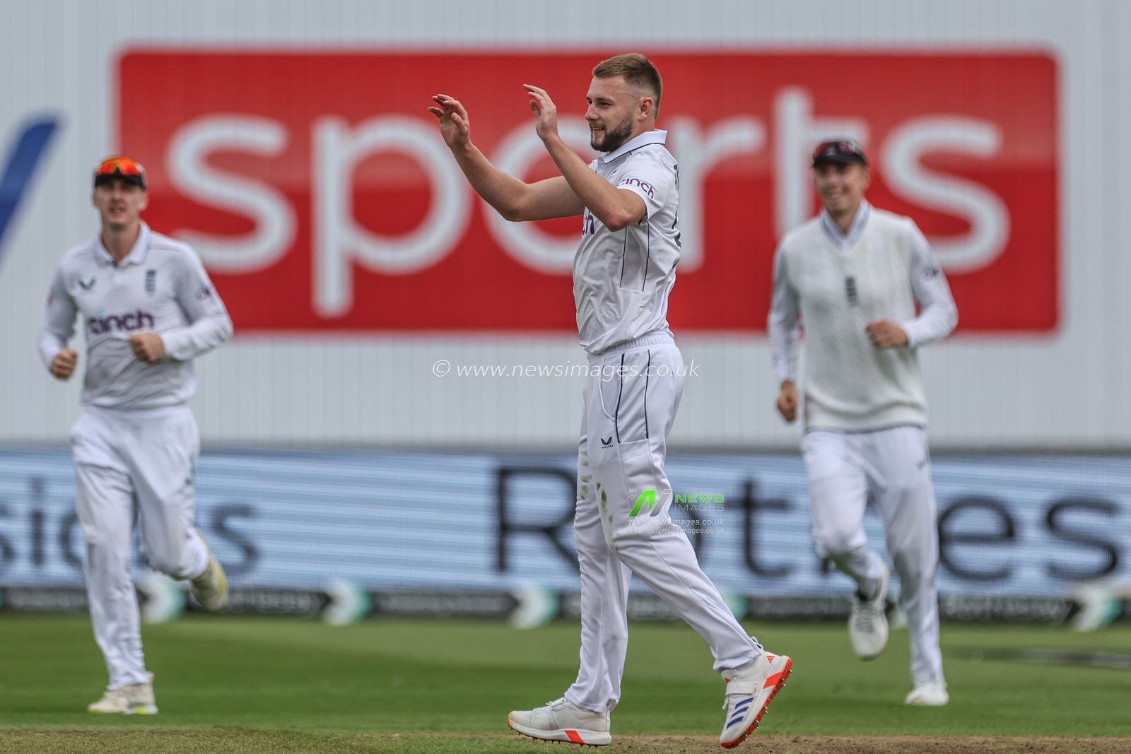 Gus Atkinson of England celebrates the wicket of Mikyle Louis of West Indies during the 3rd Rothesay Test Match Day One match England vs West Indies at Edgbaston, Birmingham, United Kingdom, 26th July 2024

(Photo by Mark Cosgrove/News Images)