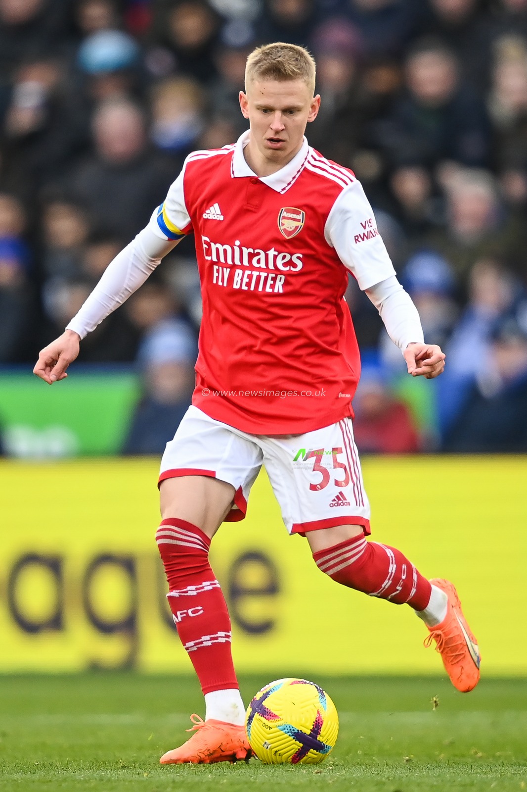 Oleksandr Zinchenko #35 of Arsenal in action during the game during the Premier League match Leicester City vs Arsenal at King Power Stadium, Leicester, United Kingdom, 25th February 2023

(Photo by Craig Thomas/News Images)