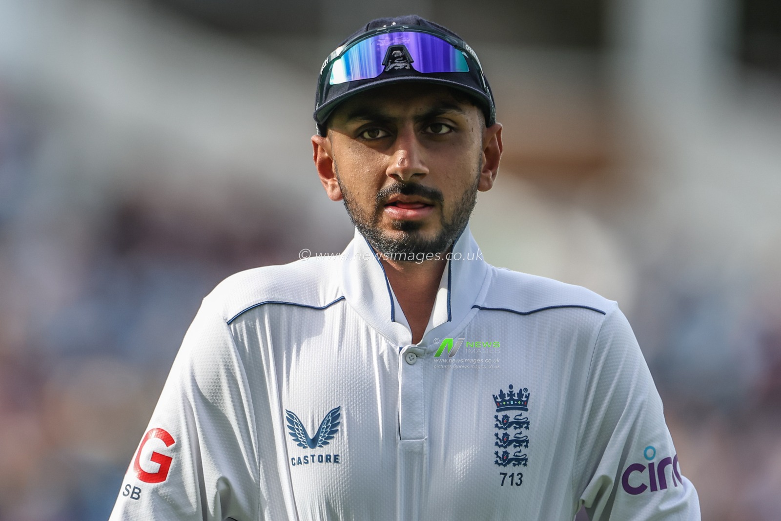 Shoaib Bashir of England during Day Two of the Rothesay Test match England vs West Indies at Edgbaston, Birmingham, United Kingdom, 27th July 2024

(Photo by Mark Cosgrove/News Images)