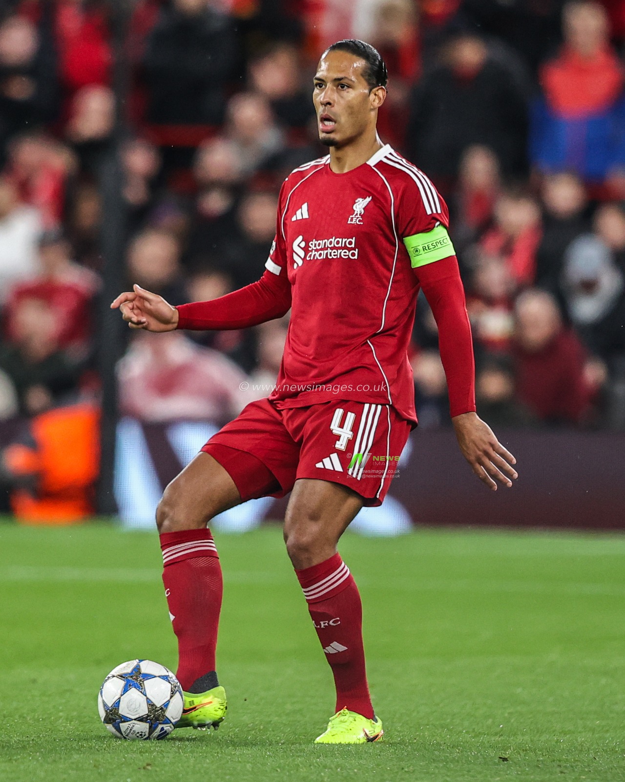 Virgil van Dijk of Liverpool during the UEFA Champions League Matchday 4 of 8 Liverpool vs Real Madrid at Anfield, Liverpool, United Kingdom, 4th November 2025

(Photo by Alfie Cosgrove/News Images)

*** GER AUT SUI OUT ***