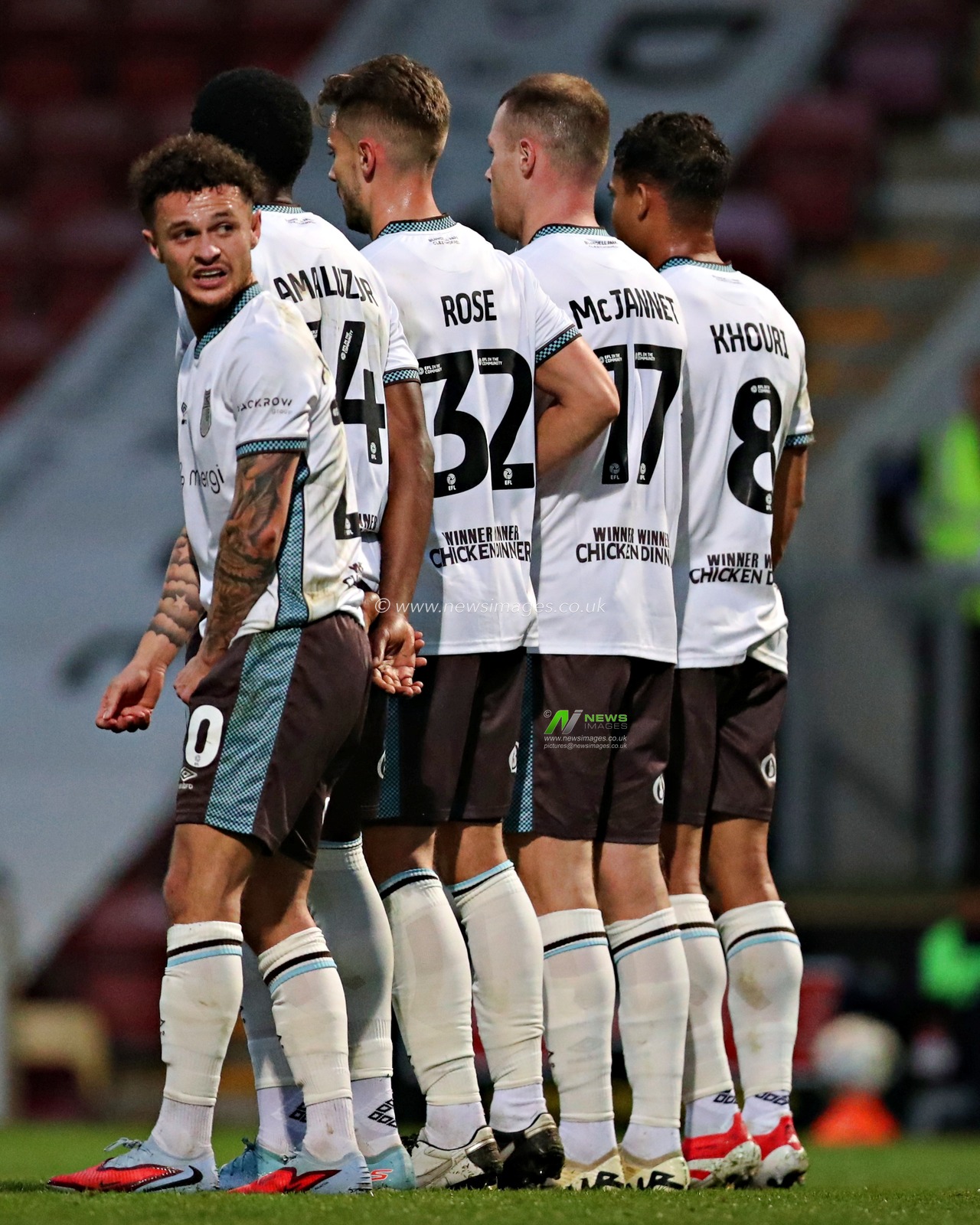 George McEachran of Grimsby Town, turns whilst in the Grimsby wall during the The Vertu Trophy match Bradford City vs Grimsby Town at University of Bradford Stadium, Bradford, United Kingdom, 2nd September 2025(Photo by Sam Eaden/News Images)