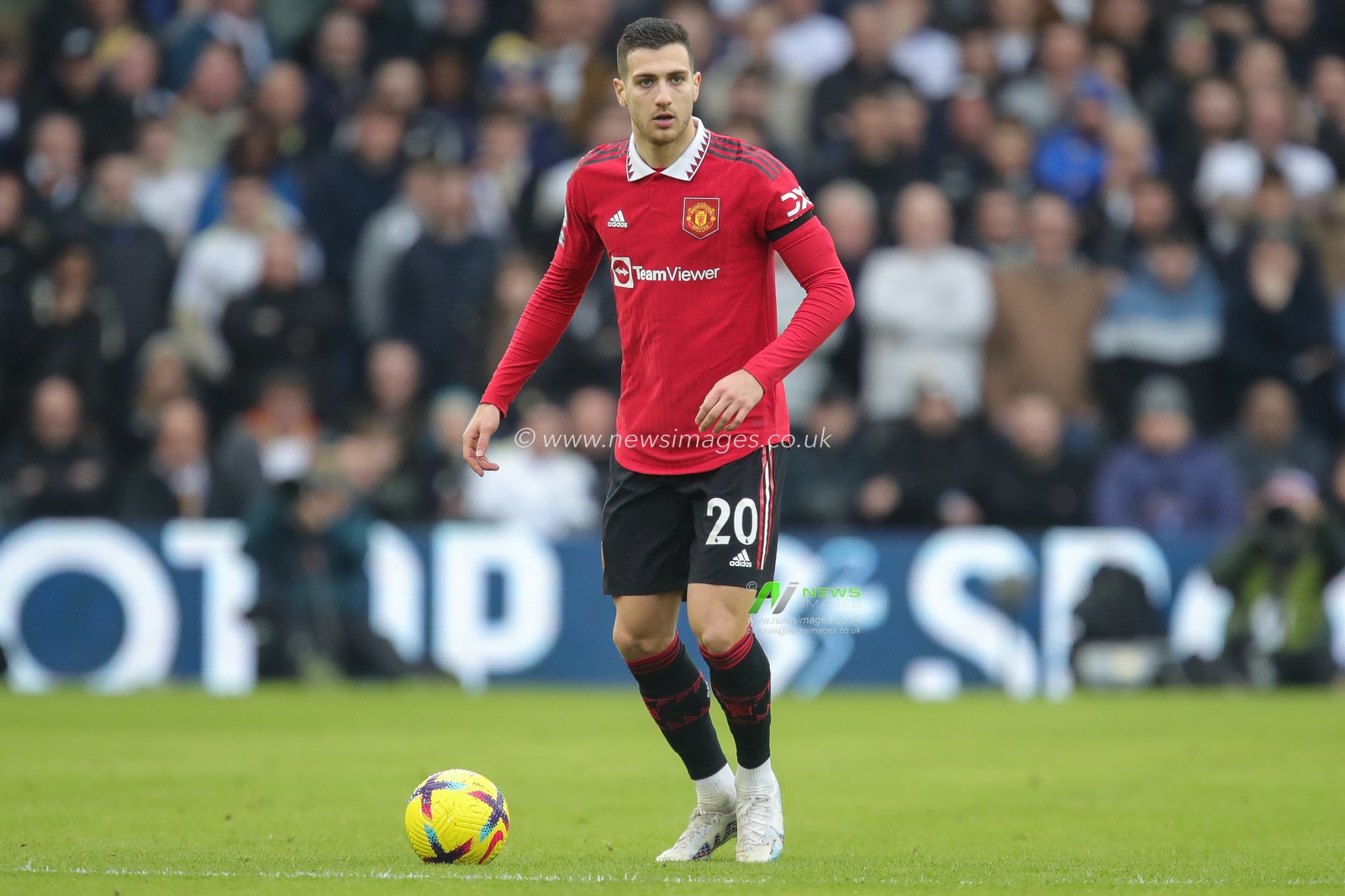 Diogo Dalot #20 of Manchester United on the ball during the Premier League match Leeds United vs Manchester United at Elland Road, Leeds, United Kingdom, 12th February 2023

(Photo by James Heaton/News Images)