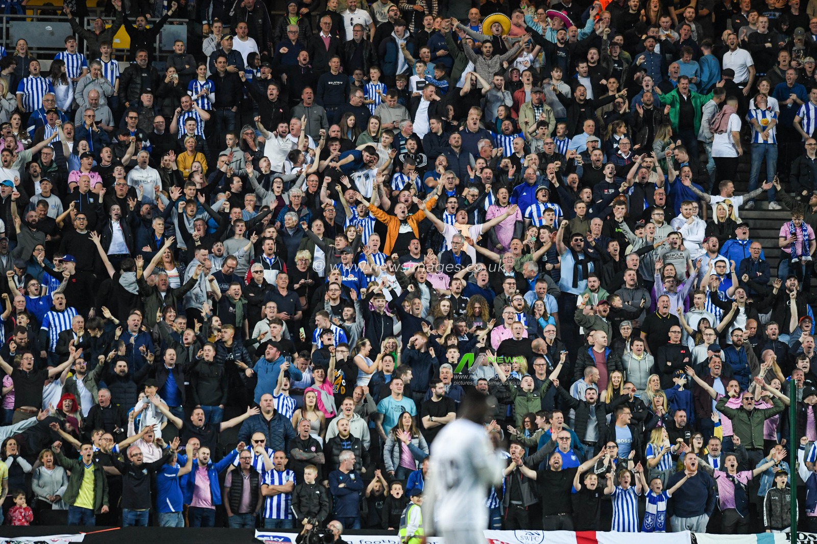 The Sheffield Wednesday fans celebrate their team scoring a goal to make it 0-2