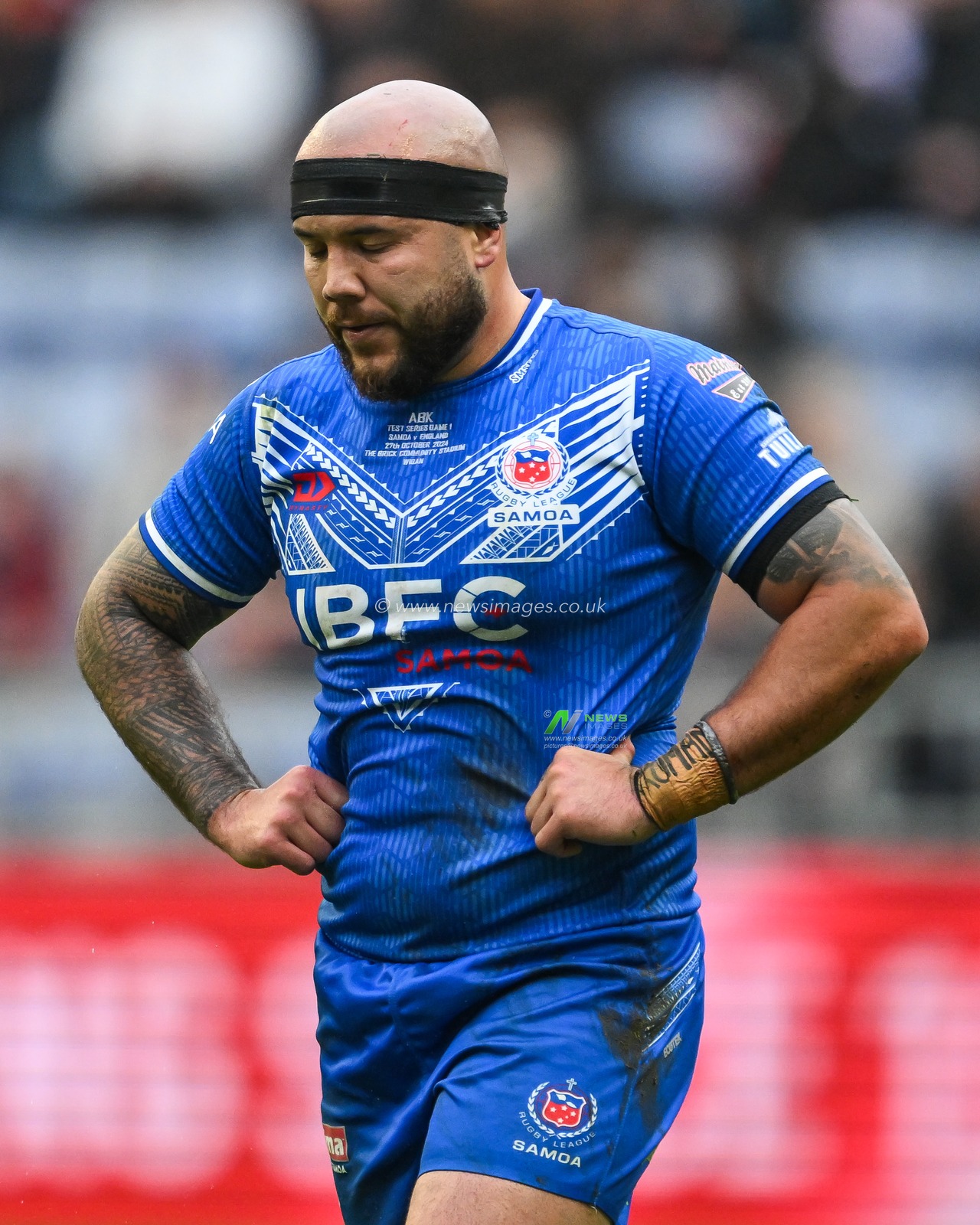 Jazz Tevaga of Samoa is dejected during the ABK Beer Internationals Series match England vs Samoa at The Brick Community Stadium, Wigan, United Kingdom, 27th October 2024

(Photo by Craig Thomas/News Images)