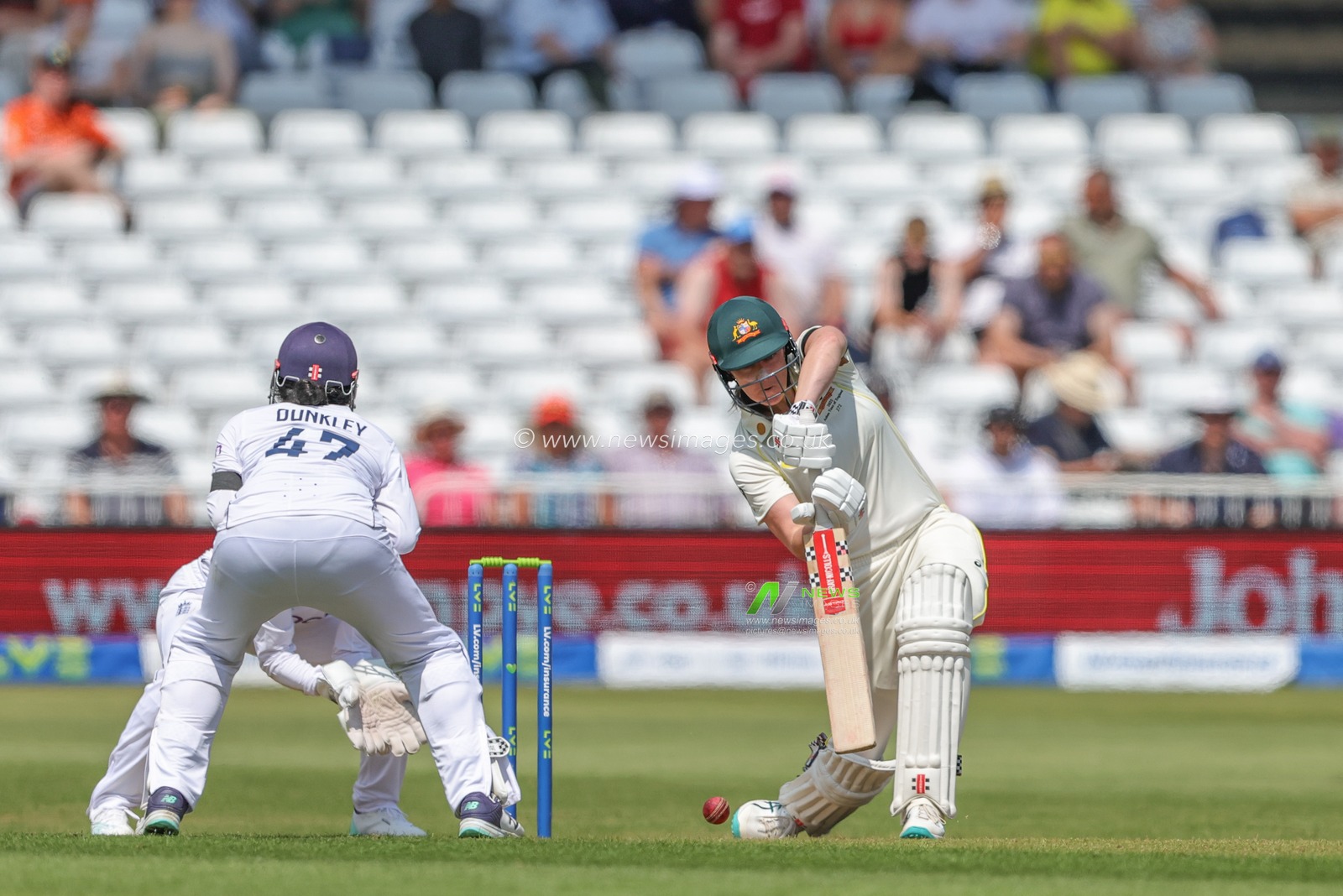 Tahlia McGrath of Australia hits the ball for one run during the Metro Bank Women's Ashes 2023 match England vs Australia at Trent Bridge, Nottingham, United Kingdom, 22nd June 2023

(Photo by Mark Cosgrove/News Images)