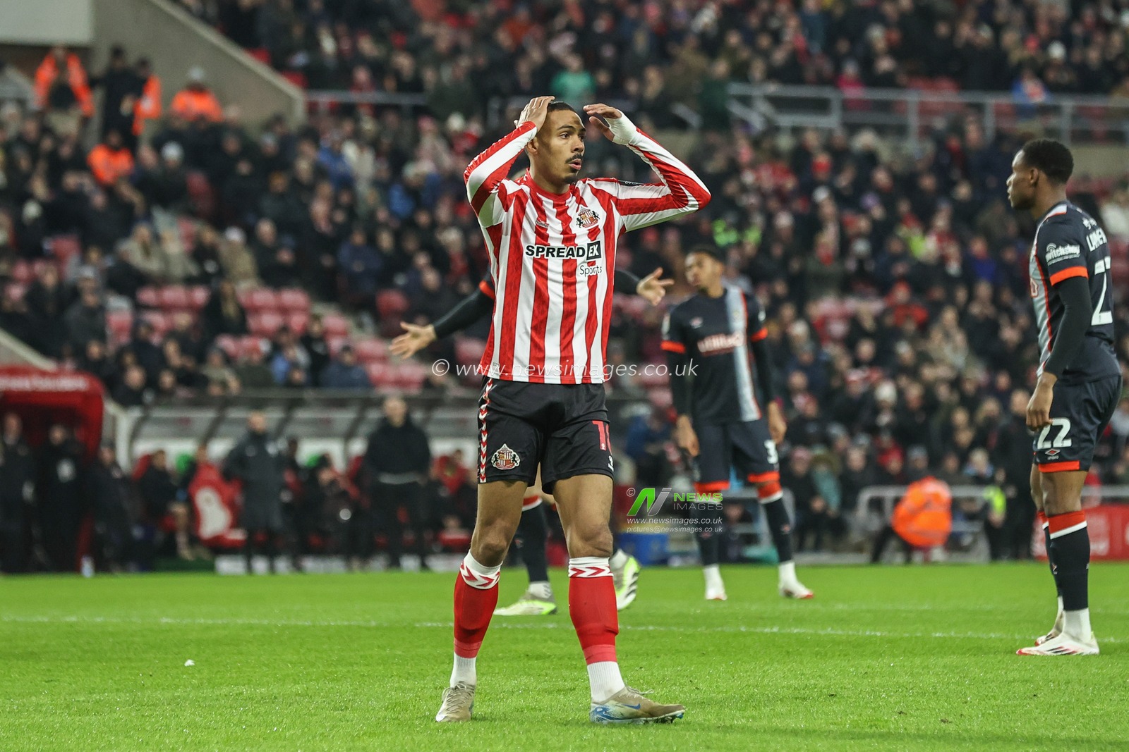 Wilson Isidor of Sunderland reacts to a missed shot on goal during the Sky Bet Championship match Sunderland vs Luton Town at Stadium Of Light, Sunderland, United Kingdom, 12th February 2025

(Photo by Alfie Cosgrove/News Images)